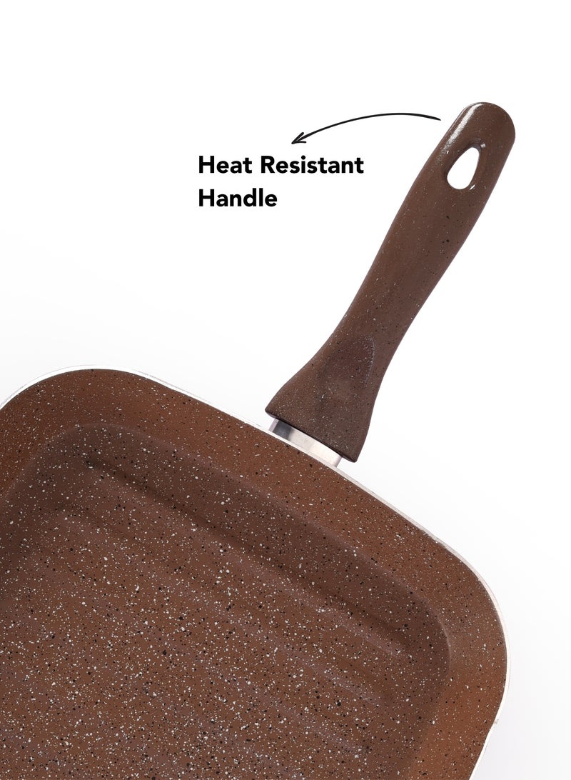 Grandi Granite Coated Pots And Pans Cookware Titanium  Set 11 PCS With Non-Stick Surfaces, Bakelite Handles, glass Lids , PFOA Free- Brown - Image 2